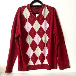 NWT Banana Republic Men Cotton Wool V-neck Argyle Sweater XL
